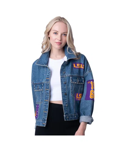G-iii 4her By Carl Banks Women's Denim Lsu Tigers Game Ball Patches And Studs Full-button Jacket In Denim