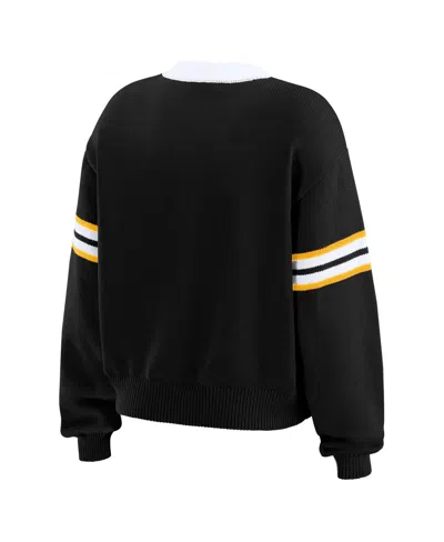 Wear By Erin Andrews Women's Black Boston Bruins Cropped Lace-up Sweater In Black