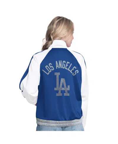 G-iii Sports By Carl Banks Women'sâ White/royal Los Angeles Dodgers Rally Rhinestone Raglan Full-zip Track Jacket In White,royal