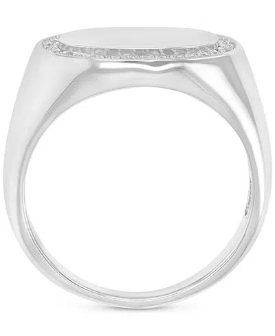 Macy's Cubic Zirconia Oval Halo Polished Signet Ring In Sterling Silver In Silver