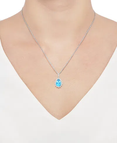 Macy's Lab-grown Opal (1 Ct. T.w.) & Lab-grown White Sapphire (1/2 Ct. T.w.) 18" Pendant Necklace In 14k Ro In Blue Topaz