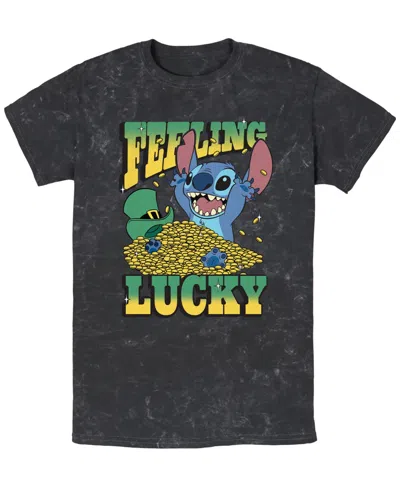 Lilo Stitch Men's Luck Short Sleeve Mineral Wash T-shirt In Black