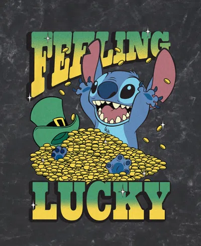 Lilo Stitch Men's Luck Short Sleeve Mineral Wash T-shirt In Black