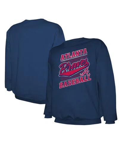 Stitches Men's Navy Atlanta Braves Pullover Sweatshirt In Blue