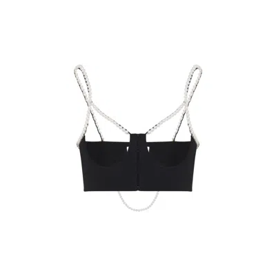 Moschino Stretch Poplin Crop Top With Pearls In Black