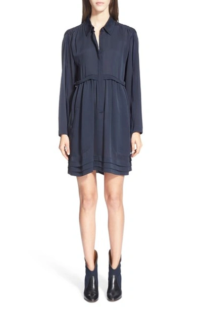 Shop Chloé Shoulder Tie Silk Georgette Dress In Navy