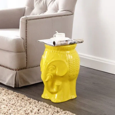 Jonathan Y Orla 18.5" Modern Bohemian Elephant Ceramic Garden Stool In Yellow
