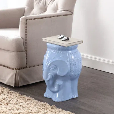 Jonathan Y Orla 18.5" Modern Bohemian Elephant Ceramic Garden Stool In Blue