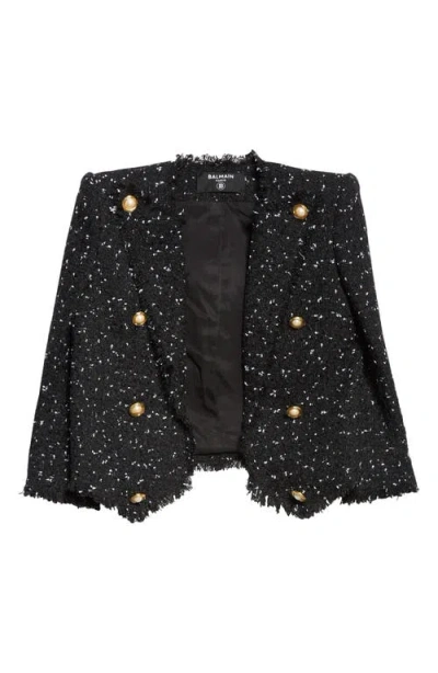 Balmain Cropped 8-button Jacket In Polka-dot Tweed In Black/white