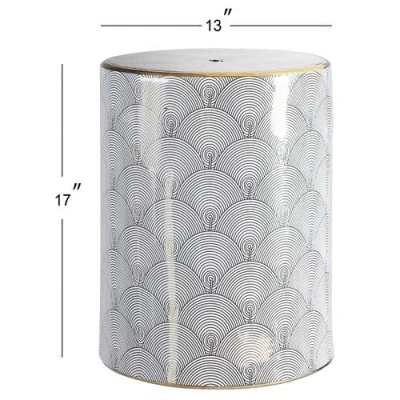 Jonathan Y Fish Scale 17" Modern Ceramic Garden Stool In White/gold