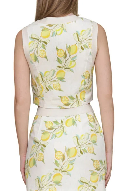 Avec Les Filles Womens Sleeveless Button Front Top Side Slit Miniskirt In Lemon Vine