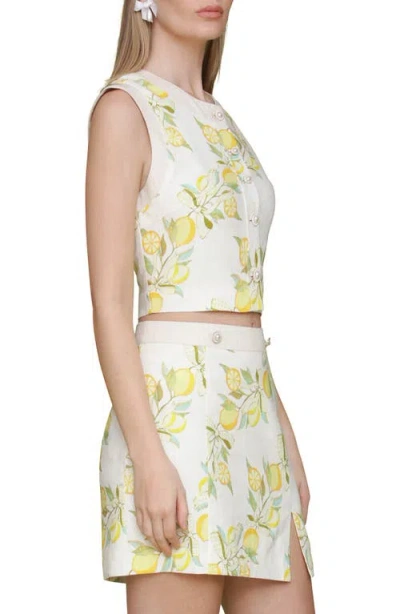 Avec Les Filles Womens Sleeveless Button Front Top Side Slit Miniskirt In Lemon Vine