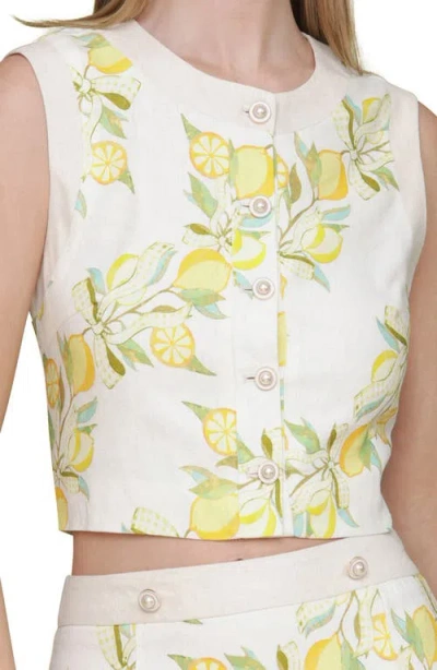 Avec Les Filles Womens Sleeveless Button Front Top Side Slit Miniskirt In Lemon Vine