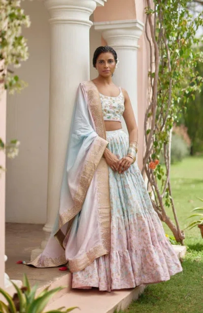 Raas Bethany Hand Tie Dye Lehenga Choli In Light Blue Multi