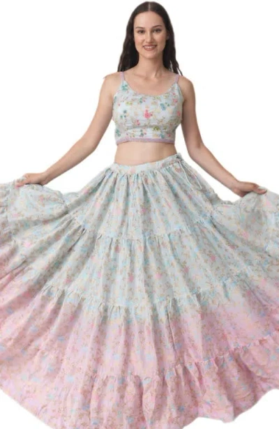 Raas Bethany Hand Tie Dye Lehenga Choli In Light Blue Multi