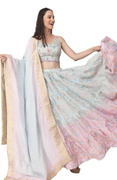 Raas Bethany Hand Tie Dye Lehenga Choli In Light Blue Multi