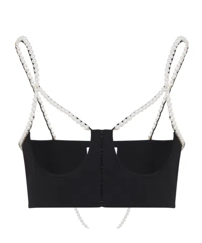 Moschino Stretch Poplin Crop Top With Pearls In Black