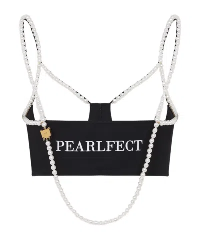 Moschino Stretch Poplin Crop Top With Pearls In Black