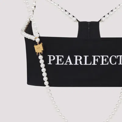 Moschino Stretch Poplin Crop Top With Pearls In Black