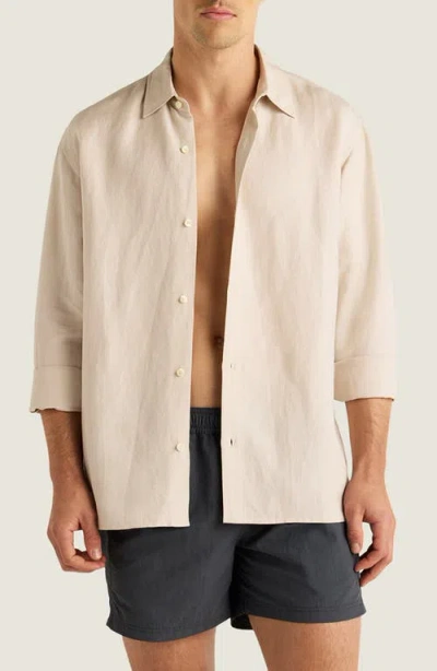 Auto-reply™ Andrew Linen Blend Button-up Shirt In Sand
