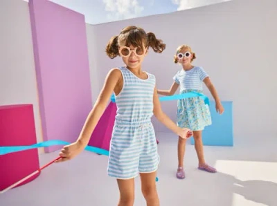 Bisby Kids' Knit Rugby Romper In Blue Stripe