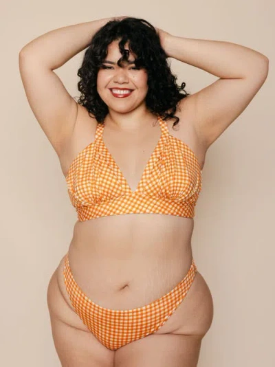 Kitty And Vibe High Leg Mid Rise Bikini Bottoms With Medium Coverage In Clementine