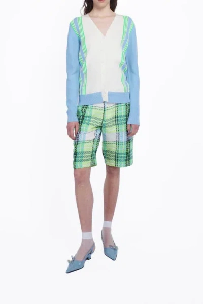 Anna Sui Capri Plaid Shorts In Lime Multi