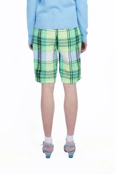 Anna Sui Capri Plaid Shorts In Lime Multi