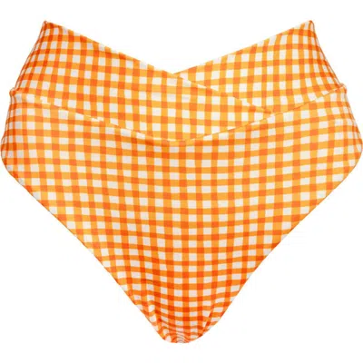 Kitty And Vibe High Hip Crossover Bikini Bottoms With Cheeky Coverage In Clementine