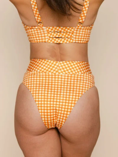 Kitty And Vibe High Hip Crossover Bikini Bottoms With Cheeky Coverage In Clementine