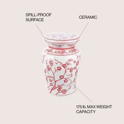 Jonathan Y Cherry Blossom 17.7" Ceramic Garden Stool In White/red