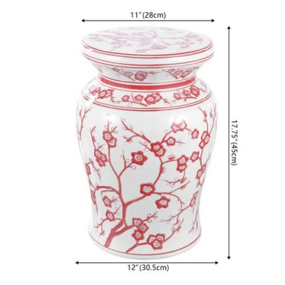 Jonathan Y Cherry Blossom 17.7" Ceramic Garden Stool In White/red