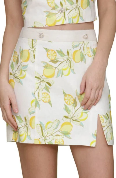 Avec Les Filles Lemon Print Linen Blend Miniskirt In Lemon Vine