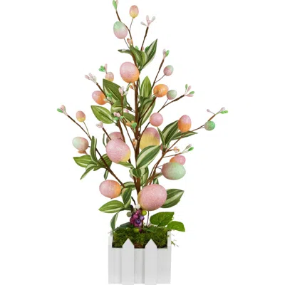 Northlight Artificial Potted Twig Tree With Easter Eggs In Pink