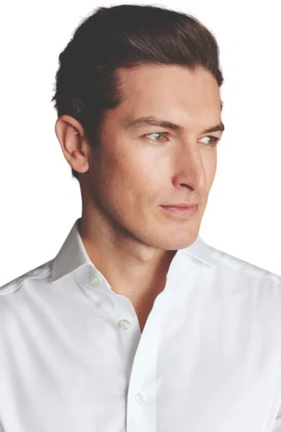 Charles Tyrwhitt Men's Non-iron Clifton Weave Cutaway Slim Fit Shirt Double Cuff In White