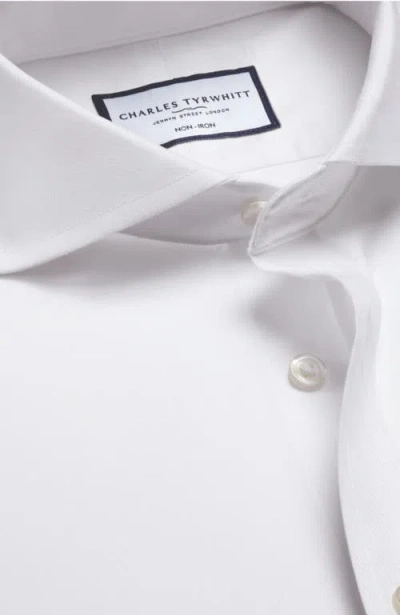 Charles Tyrwhitt Men's Non-iron Clifton Weave Cutaway Slim Fit Shirt Double Cuff In White