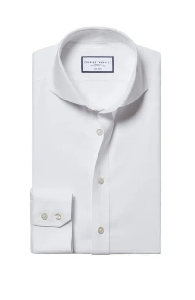 Charles Tyrwhitt Men's Non-iron Clifton Weave Cutaway Slim Fit Shirt Double Cuff In White
