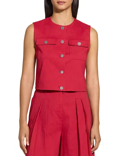 Theory Trucker Vest In Good Linen In Cherry