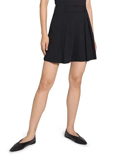 Theory Pleated Crunch Linen Shorts In Black
