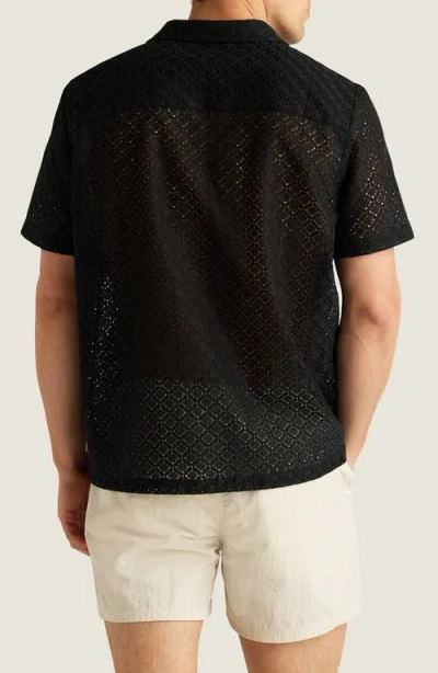Auto-reply™ Alex Raschel Open Knit Camp Shirt In Black