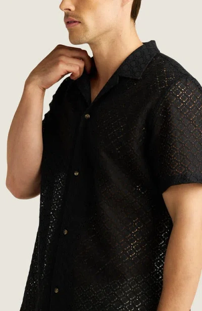 Auto-reply™ Alex Raschel Open Knit Camp Shirt In Black