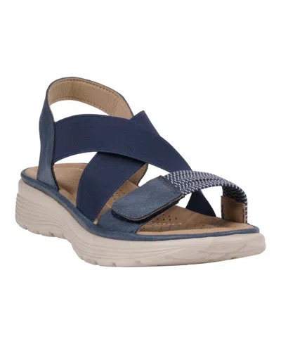 Gc Shoes Women's Ariel Elastic Comfort Flat Sandals In Navy