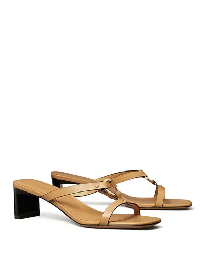 Tory Burch Leather Ring Heeled Slide Sandals In Cantucci