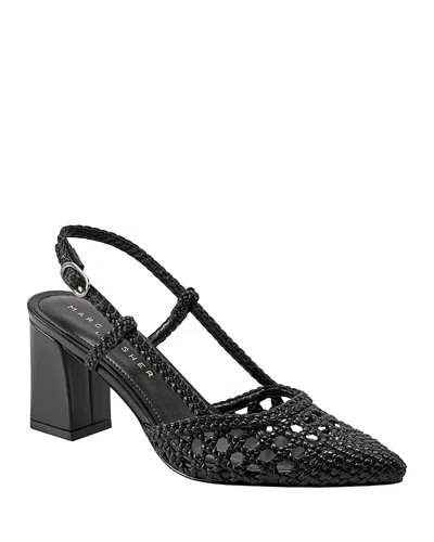 Marc Fisher Ltd Women's Zunnie Block Heel Woven Leather Slingback Pump In Black