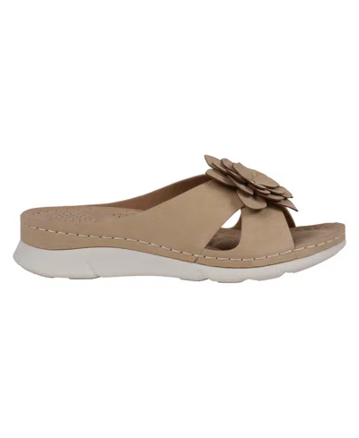 Gc Shoes Women's Claire Flower Rosette Comfort Sandals In Tan