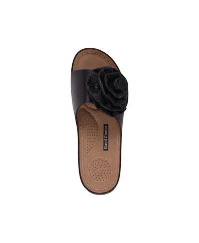 Gc Shoes Women's Honey Flower Rosette Flat Sandals In Black