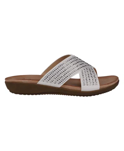 Gc Shoes Women's Sharlene Embellished Cross-strap Flat Sandals In Off White