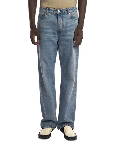 Ami Alexandre Mattiussi Ami Straight-leg Denim Jeans With Faded Blue Wash And Leather Accent