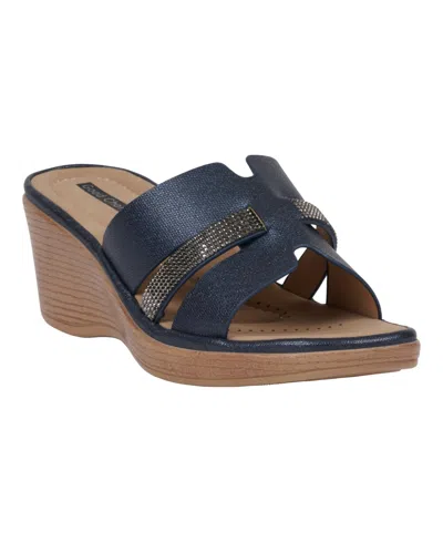 Gc Shoes Women's Frances Embellished Wedge Sandals In Navy