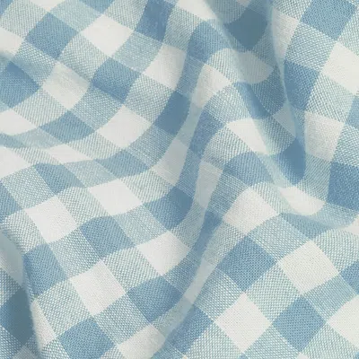 Piglet In Bed Gingham Linen Blend Fitted Sheet, Twin In Warm Blue Gingham